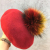 Autumn and Winter Korean Wool Beret Color Raccoon Fur Ball Decoration Painter Cap Ladies Warm Knitted Hat