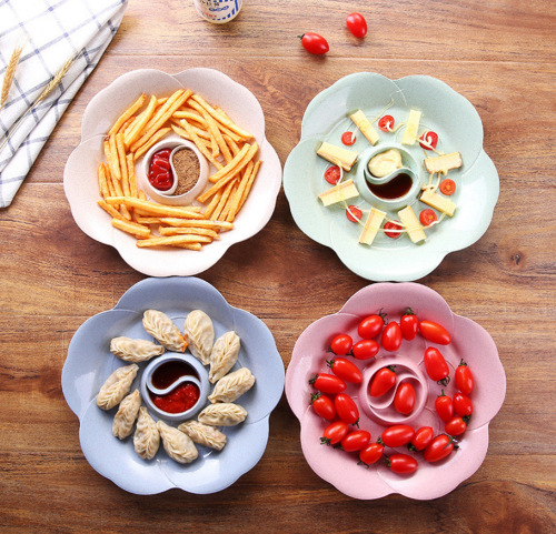 Wheat Straw Dumpling Plate Creative Flower Plate with Vinegar Dish Fruit Plate Dumpling Plate Factory Direct Sales