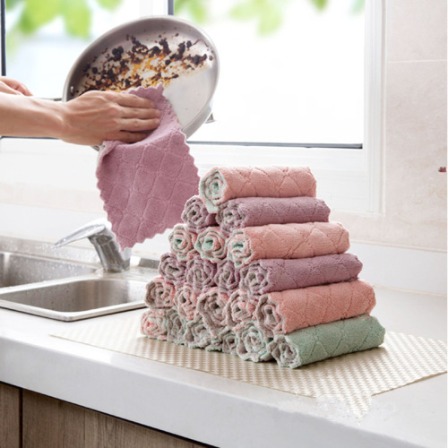 Corrugated Edge Absorbent Cloth Thickened Double-Layer Fiber Tablecloth Kitchen Household Cleaning Dish Towel Dishcloth
