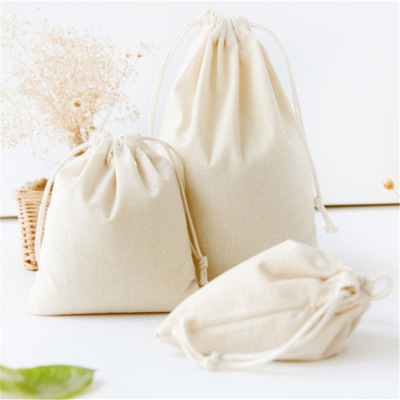 Cotton Linen Mori Style Solid Color Drawstring Bundle Buggy Bag Travel Clothing File Incense Storage Bag