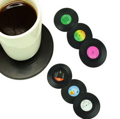 Record coasters 6 creative vinyl retro coasters record coasters non-slip heat insulation gaskets CD coasters