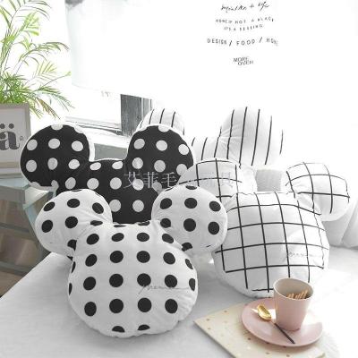 Wave point Ins Nordic princess simple black and white stripe pillow mickey head cat head pillow plush toys