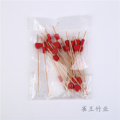 Disposable Red Heart-Shaped Fruit Toothpick Creative Sandwich Bamboo Stick KTV Flower Toothpick Fruit Fork Cocktail Stick