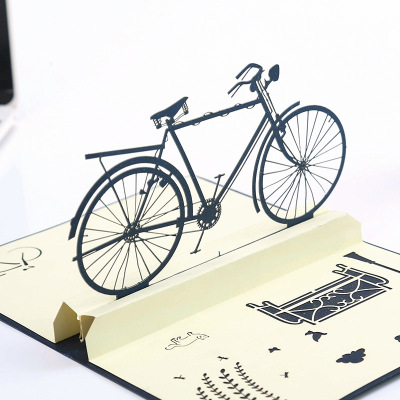 Factory Direct Supply 3D Stereoscopic Greeting Cards Handmade Customized Valentine's Day Retro Bike Birthday Blessing Card Thank-You Card