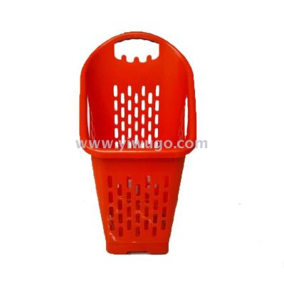 Supermarket plastic shopping basket can be carried with wheels