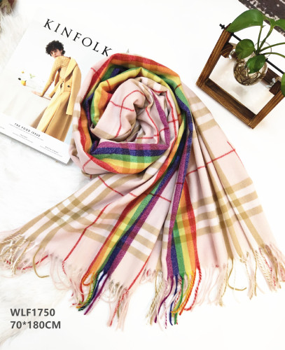 Scarf Female Winter Korean Style Versatile Plaid Rainbow Scarf Long Warm Large Shawl British Scarf 