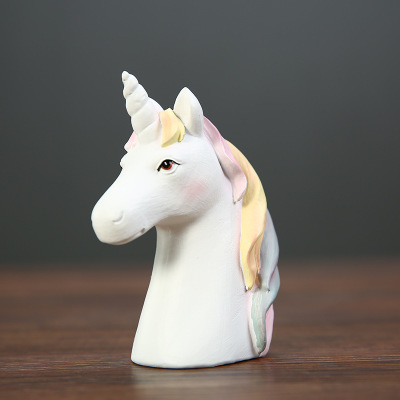 Nordic wind creative resin original crafts lovely unicorn horse head office desktop home furnishings