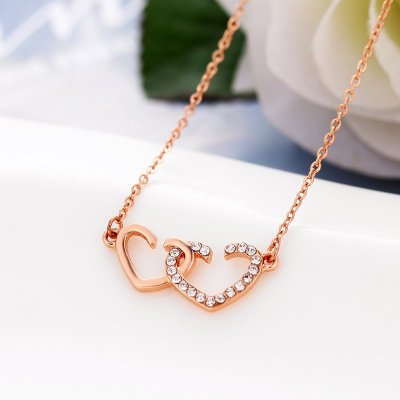 Rose Gold Necklace Korean Korean Style Girls' Heart-Shaped Buckle Artificial Rhinestone Alloy Clavicle Chain Ornament