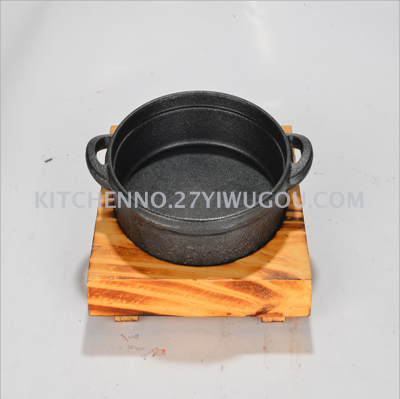 Double ear iron pan round pan induction cooker with wooden pan
