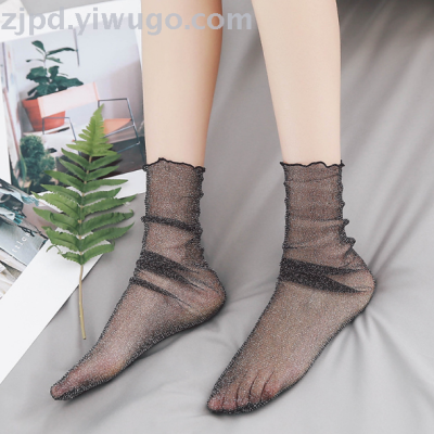 Korean vintage spring and summer ultra-thin duidui socks socks in the tube bright silver silver screen yarn silver onion 