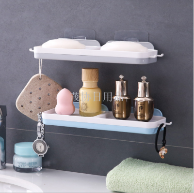 No Trace Stickers Double Row Soap Dish with Hook Bathroom Strong Sucker Soap Holder Wall Mounted Soap Dish