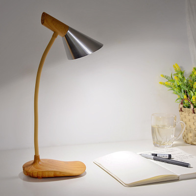 Creative desk lamp Nordic wood grain desk lamp led bedroom bedside student eye protection book lamp USB night light