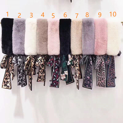 2018 leopard print scarf bib neck Korean fur collar imitation wrack rabbit hair winter fur fur fur collar ribbon splice scarf bib neck