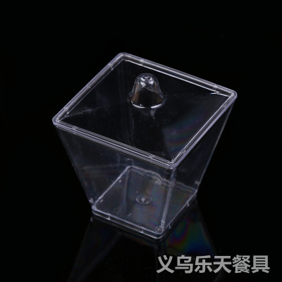 Square Cup Aviation Bowl Disposable Plastic Crystal Yogurt Dessert Mousse Ice Cream Cup with Lid