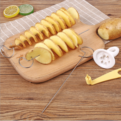 Whirlwind potato slicer USES a spiral cutter string to cut potatoes by hand