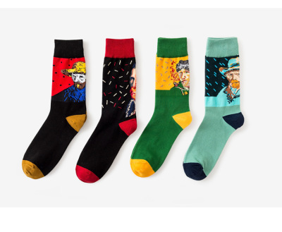 Retro art World Famous painting Series men's cotton in the middle cylinder socks personalized head socks wholesale