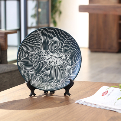 Modern creative grey lotus heart zen ceramics placed plate hanging plate decoration decoration lotus