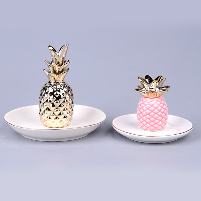 Nordic ceramic electroplated gold jewelry tray pineapple jewelry rack rings receive furnishings