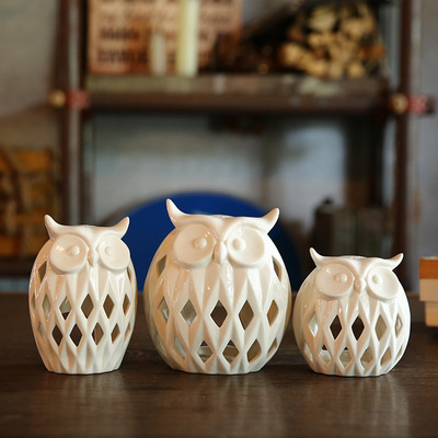 The latest European creative ceramic crafts owl candlestick manufacturers direct ceramic owl