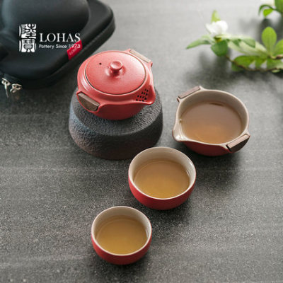 Ceramic Tea Set, Open the Door, Enjoy Happiness, Travel Group, Quick Cup, with Tea Tray