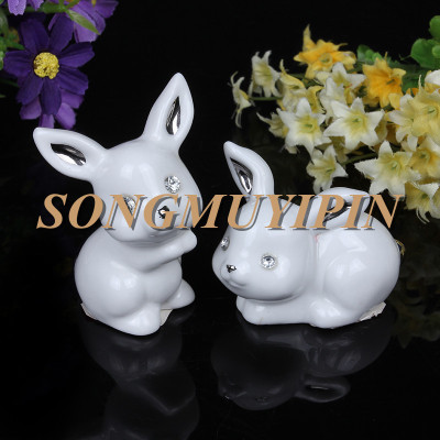 Creative gifts cute ceramic arts bunny electroplating fashion European home decoration ceramic 