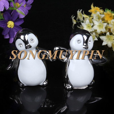 2016 new ceramic home furnishing electroplating ceramic lovers penguin modern simple decorative crafts furnishing