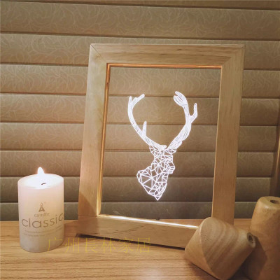 Solid wood desk lamp customized 3D three-dimensional lamp dragonfly lamp photo frame lamp deer lamp LED decoration