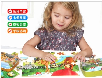 Wooden Wooden Children's Educational Early Education Toys 60 Pieces Iron Box Puzzle Puzzle Kindergarten Gifts Toys Wholesale