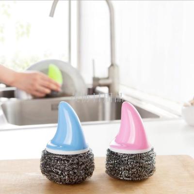 Shark handle steel wire ball cleaning ball kitchen brush with handle non-stick oil decontaminant dishwashing brush
