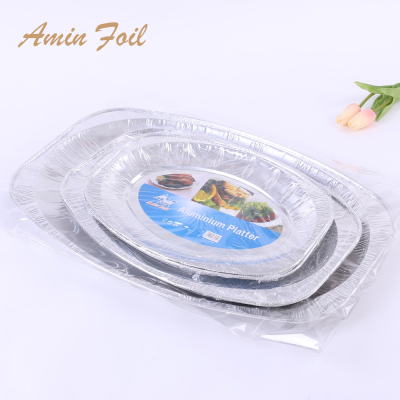 Oval disposable aluminum foil fish plate barbecue meat plate baking dish