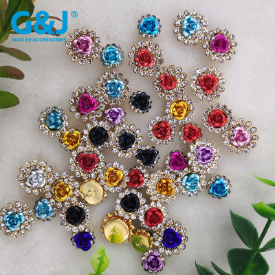 11.8mm colored glass water drill point aluminum rose hand-sewn button manually takes up the diamond dress accessories