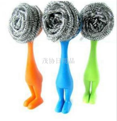 Home can vertical man kitchen cleaning ball washing pot brush hand cleaning brush with handle decontaminating steel