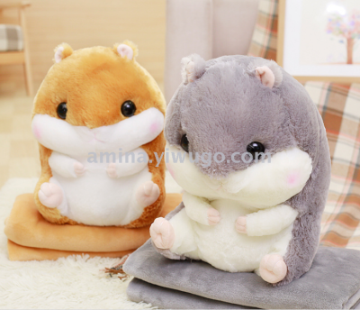 Cute hamster pillow blanket car pillow quilt dual purpose cushion for leaning on by plush toys doll warm hand treasure