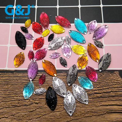 Clothing accessories flat - bottomed with perforated resin at both ends of the pointed horse eye fob - shaped hand sewing thread sari dress set bead sequins