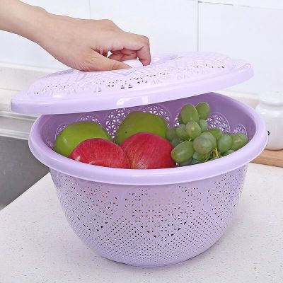 S41-6627 Vegetable Washing and Rice Washing Fruit Strainer Sieve with Lid Multi-Purpose Drain Screen Kitchen Supplies