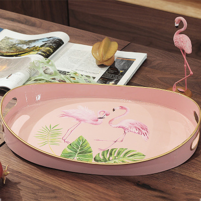 New home accessories/pink flamingo series tray/metal handicraft furnishings