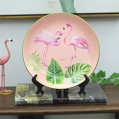 Modern creative pink flamingo ceramic plate hanging plate decoration decoration pieces Nordic wind