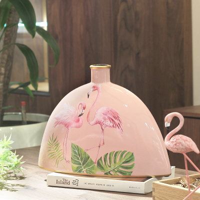 Arts and crafts pink flamingo ceramic bat jar trumpet furnishings household ornaments furnishings gifts