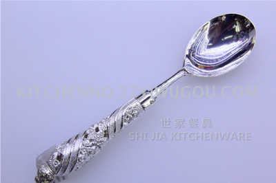 Zinc alloy family hotel public tableware knife fork shovel spoon salad fork auspicious flower handle