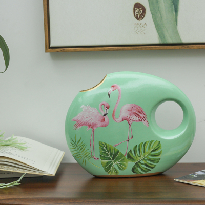 New home crafts/pale green flamingo large vase/ceramic furnishing large porch decoration