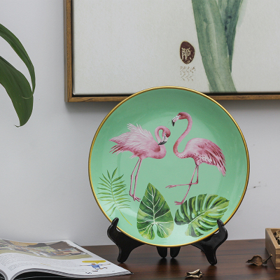 Modern creativelight green flamingo porcelain plate decoration plate decoration pieces Nordic wind