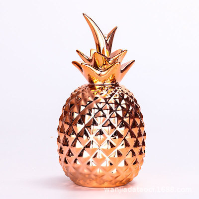 Dehua origin ceramic plating rose-gold effect pineapple decoration manufacturers direct rose-gold ceramic pineapple