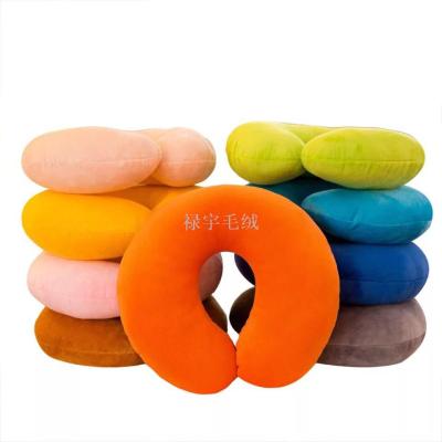 Solid color U type plush neck pillow monochrome can be printed LOGO label company gifts custom PP cotton aircraft pillow