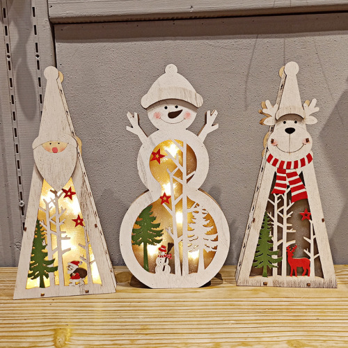 foreign trade exclusive christmas decoration light-emitting christmas tree santa claus decoration wooden christmas tree
