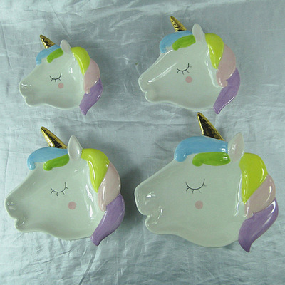 European cartoon unicorn plate creative ceramic unicorn plate painted unicorn fruit plate candy plate