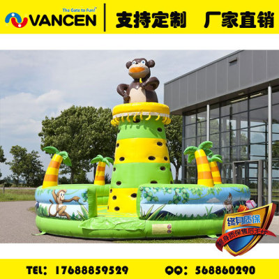 Guangzhou factory exports children's entertainment monkey picking banana theme inflatable rock climbing trampoline adult 