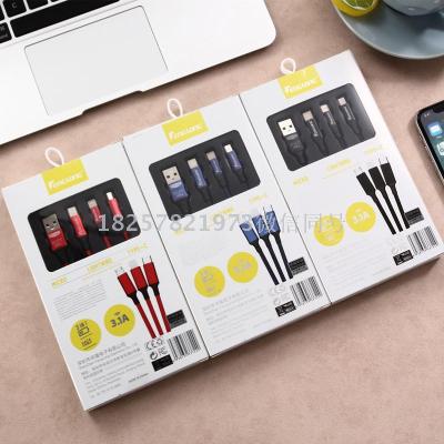 New S50 knit fabric art one tow three data line apple android letv quick charging line