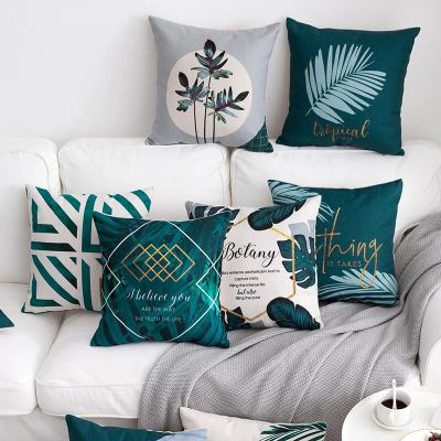 Green Background Geometric Cotton and Linen Pillow Leaf Nordic Instagram Style Abstract Plant Pillow Living Room Sofa Cushion Hug