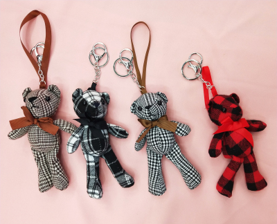 Cartoon plaid bear creative ornaments doll hang ornaments car supplies bag hang ornaments ornaments pendant