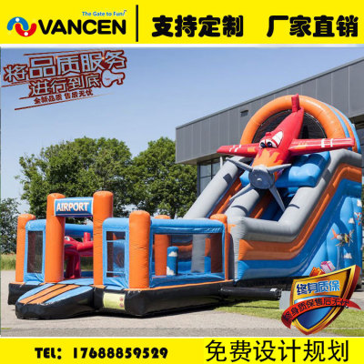 Manufacturer customized children's inflatable trampoline aircraft theme inflatable slide castle portfolio Plato naughty 